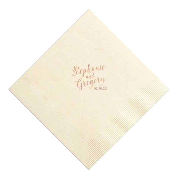 ForYourParty's chic Ivory Cocktail Napkin with Shiny Rose Gold Foil can be personalized to match your party's exact theme and tempo.
