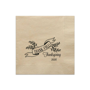 Our custom Burnt Sienna Cocktail Napkin with Matte White Foil has a Twig Banner graphic is great for your next Thanksgiving gathering. Showcase your style in every detail of your party's theme!