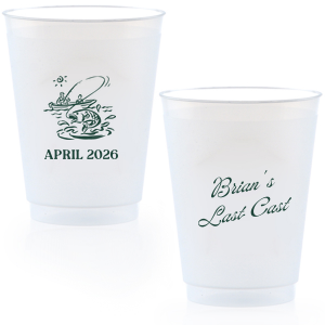 Commemorate the bachelor's 'Last Cast' before tying the knot with the Bachelor Party Last Cast Cup, personalized with the bachelor's name in a vintage script and a nostalgic illustration of a man fishing from a boat. Add the special date in a classic serif font for a keepsake that will be treasured long after the bachelor party.