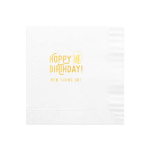 The ever-popular White Cocktail Napkin with Shiny 18 Kt Gold Foil has a Brew graphic and is good for use in Drinks themed parties and can be personalized to match your party's exact theme and tempo.