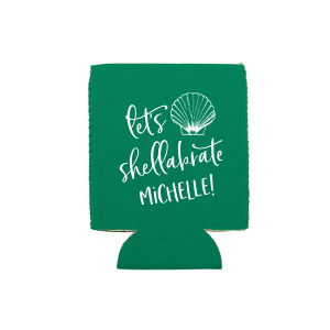 Shell Yeah! Get ready to shellabrate with the Shellabrate Can Cooler. This playful design features a stunning fan shell and a fun twist on the word "celebrate." Perfect for any summer gathering, personalize it with the celebrant's name and keep those drinks cool as you enjoy the sunny vibes!