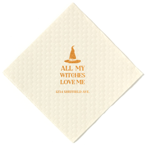 Get ready to cast a spell on your guests with this bewitching Hat All My Witches Love Me Napkin! Featuring a playful design of a witch's hat, these napkins are sure to add a touch of enchantment to your spooky soiree.