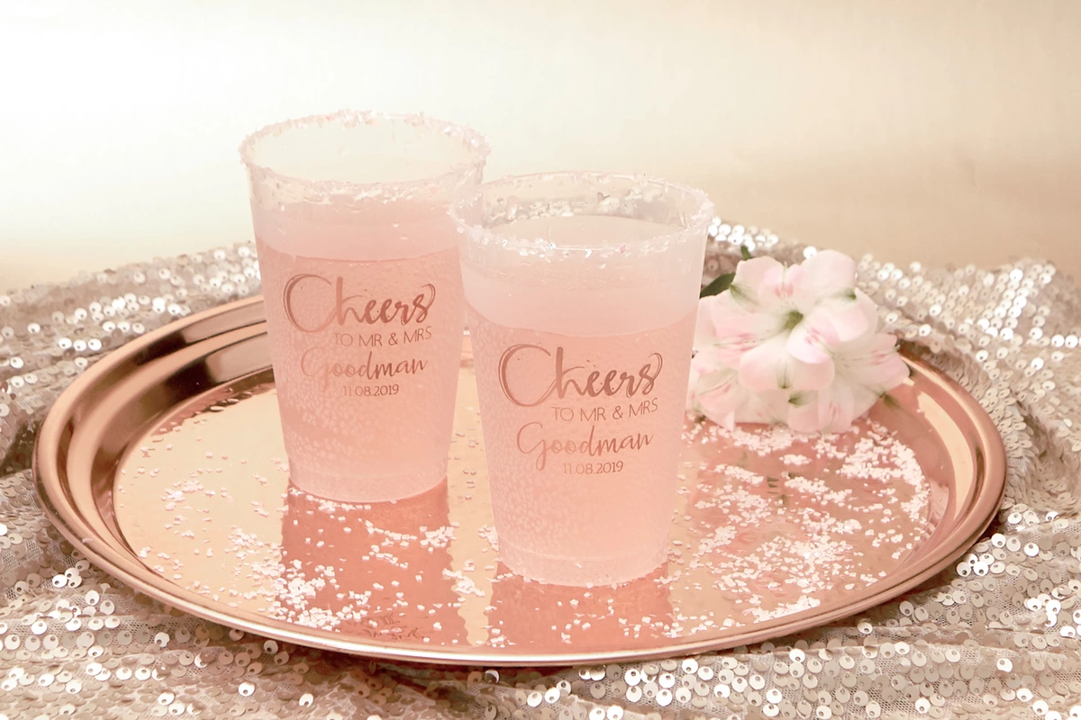 rose champagne with sugar rimmed glasses for toasts
