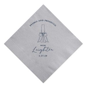 Class up your next special occasion with the Pearls and Prosecco Champagne Flute Napkin. The customizable design is available in your choice of napkin style and color, along with personalized text in a variety of foil stamp colors. Perfect for weddings, engagements, anniversaries, and more!