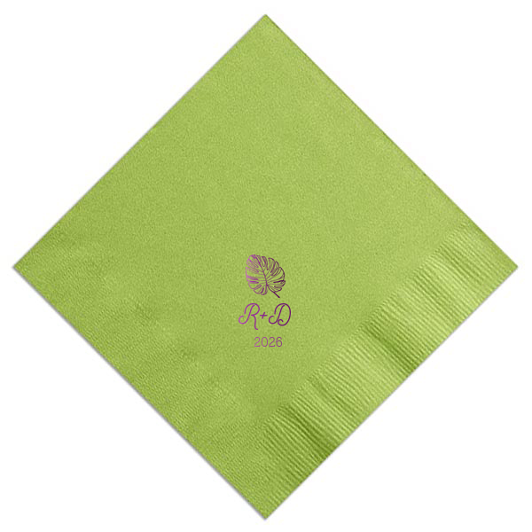 ForYourParty's chic Pistachio Luncheon Napkin with Shiny Amethyst Foil has a Palm Leaf graphic and is good for use in Organic, Floral, Trendy themed parties and will add that special attention to detail that cannot be overlooked.