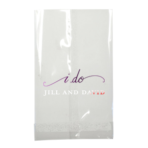 Present your wedding favors with elegance in the I Do Bag, featuring the iconic promise 'i do' in a graceful scroll. The couple's names rest below, turning each bag into a cherished keepsake of the moment they said those meaningful words.