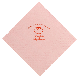Something good is growing! Show off with the Little Tomato Baby Shower Napkin at your next baby shower. Printed in the ink foil color and napkin style of your choice, the adorable design is perfect for young children birthdays, baby showers, or other such special occasions.