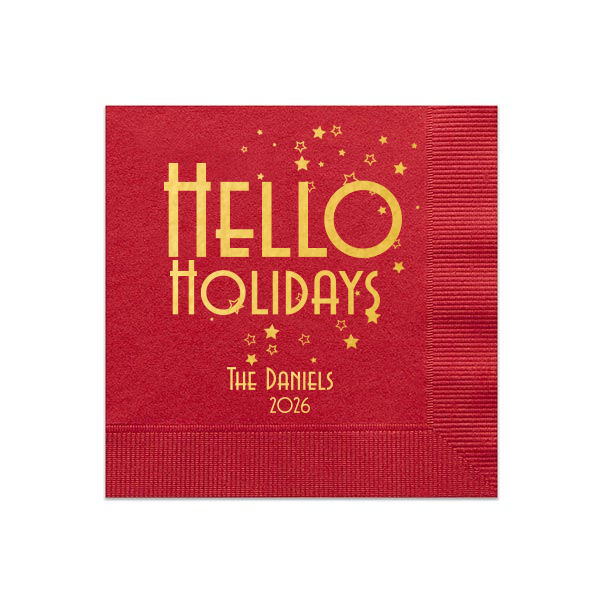 Our beautiful custom Convertible Red Cocktail Napkin with Shiny 18 Kt Gold Foil has a Stream of Stars graphic and is good for use in Frames, Stars, Travel themed parties and will give your party the personalized touch every host desires.