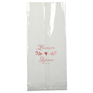 Cherish the union of love with the Heartfelt Wedding Fancy Script Names Bag. It beautifully showcases the couple’s names in sweet, fancy script, united by a whimsical bough culminating in a central heart. Below, the event date adds a final touch, symbolizing the joining of two lives into one heartfelt journey.
