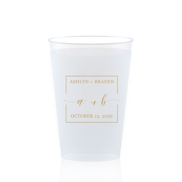 ForYourParty's elegant 10 oz Frost Flex Cup with Gold Ink can't be beat. Showcase your style in every detail of your party's theme!