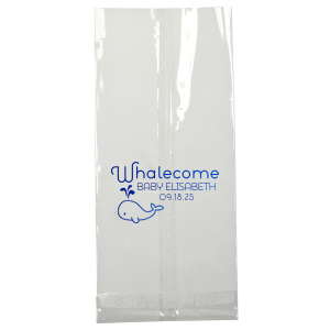 Personalized White Gift Bag with Shiny Turquoise Foil has a Whale graphic and is good for use in Animals, Birthday, Kid Birthday and Baby Shower themed parties and are a must-have for your next event—whatever the celebration!