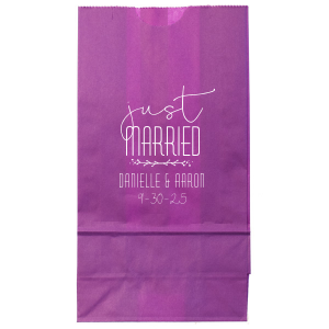 Personalized Wedding Gift Bags with Purple satin ribbon and Custom