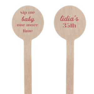 The Sip Me Baby One More Time Stir Stick is a playful and personalized way to celebrate any birthday bash, featuring your name and milestone birthday on one side, and a catchy "Sip Me Baby One More Time" in both elegant and modern scripts on the other. This fun and bespoke drink accessory is sure to be a hit, adding a touch of whimsy to your celebratory toasts. 