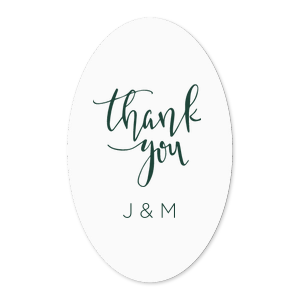 ForYourParty's elegant White Small Round Label with Matte Spruce Ink Label Print Colors has a Thank You 2 graphic and is good for use in Words, Hearts, Wedding themed parties and can be customized to complement every last detail of your party.