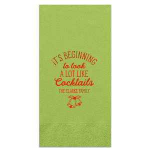 ForYourParty's chic Honeydew Cocktail Napkin with Shiny Poppy Foil has a Holiday Bells graphic and is good for use in Holiday, Christmas themed parties and can't be beat. Showcase your style in every detail of your party's theme!