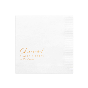 Raise a toast with the Script Cheers Names & Date Wedding Napkin, elegantly aligning a celebratory "Cheers!" with the couple's names and date. This design embodies the joy of the occasion, perfect for toasting to love and togetherness.