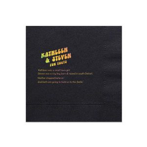 Custom Black Cocktail Napkin with *Shiny Holographic Gold Foil will add that special attention to detail that cannot be overlooked.