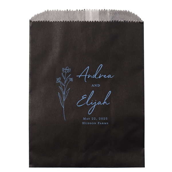 Our custom Ivory Cookie Bag with Satin French Blue Foil has a Stem Daisy Flower graphic and is good for use in Floral and Wedding themed parties and will give your party the personalized touch every host desires.