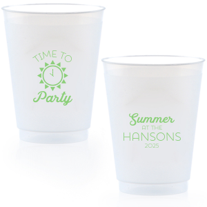 Our personalized Frost Flex Cup with Matte Key Lime Ink Cup Ink Colors has a Sun  graphic and is good for use in Beach, Pool and Nautical themed parties and will make your guests swoon. Personalize your party's theme today.