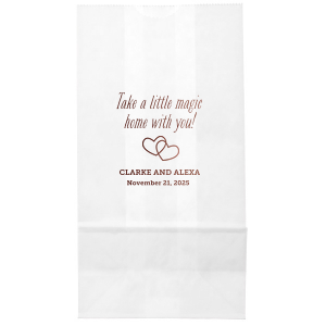 Create wedding details so perfect, they're magical. Customize this goodie bag to send guest home with little party favors or sweet treats. Our Interlocking Hearts graphic will fit any theme. Simply choose your colors and add your names and special date. 