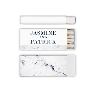 Our custom White Classic Custom Photo Matchbox with Matte Navy Ink Digital Print Colors and Matte Slate Gray Ink Digital Print Colors can be customized to complement every last detail of your party.