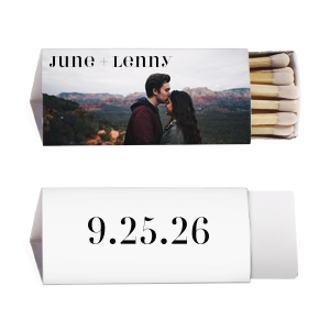 Our beautiful custom White Classic Custom Photo Matchbox with Matte Black Ink Digital Print Colors are a must-have for your next event—whatever the celebration!