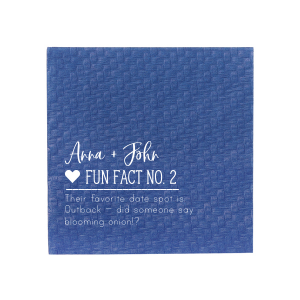Enhance your event with Fun Facts about the Newlyweds Script Heart Wedding Napkin, a delightful series that reveals engaging trivia about the couple. Each napkin, adorned with their names in elegant script beside a bold heart, invites guests into their unique love story, sparking joyous conversations.