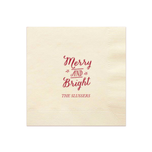 Our beautiful custom Silver Shimmer Cocktail Napkin with Shiny Convertible Red Foil Color has a Merry and Bright graphic and is good for use in Christmas themed parties and can be customized to complement every last detail of your party.