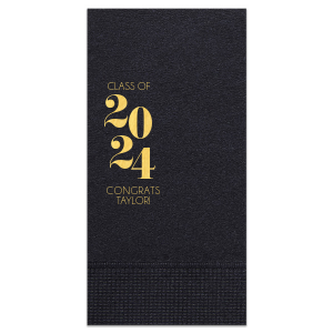 Celebrate academic milestones with the Modern Class of Year & Name Napkin. Its modern design starts with "Class Of" in sleek capitals, followed by the graduation year in a bold, tiered layout. Completed with "Congrats" and the graduate's name, this napkin adds a contemporary and elegant touch to any graduation party.