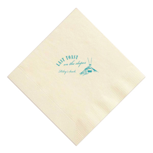 Set your party on track with the Last Toast on the Slopes Napkin. The high quality fabric features a idyllic winter mountain landscape and gondola lift. Customizable in a variety of fabric and foil colors, this trendy napkin is easy to personalize, guaranteeing a stylish hit at your festive function.