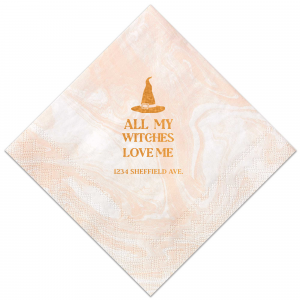 Get ready to cast a spell on your guests with this bewitching Hat All My Witches Love Me Napkin! Featuring a playful design of a witch's hat, these napkins are sure to add a touch of enchantment to your spooky soiree.