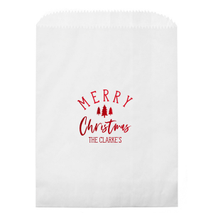Send guests home smiling with the Merry Christmas Gift Bags. "Merry" beams above a festive trio of trees, while "Christmas" swirls below in joyous script. These charming bags hold gratitude and warmth, turning a simple party favor into a festive finale they’ll cherish. 