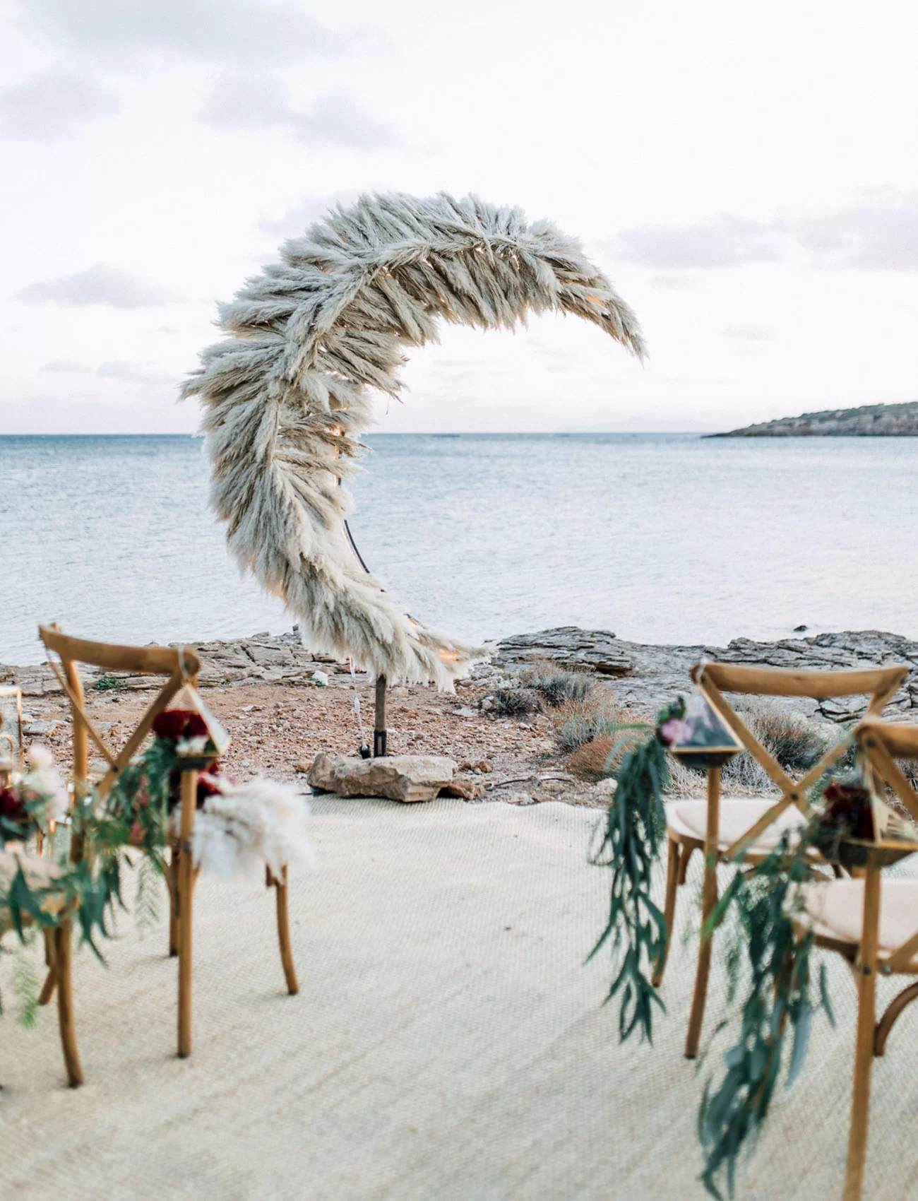 pampas grass focal point at gorgeous waterside wedding