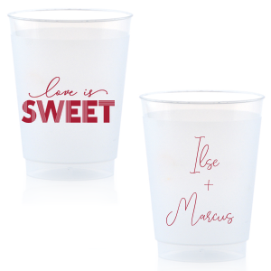 Our beautiful Retro Love Is Sweet Cup is good for use in Words, Wedding themed parties and can be personalized to match your party's exact theme and tempo.