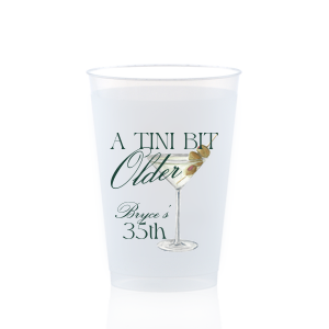 For when your birthday comes around the corner, the A Tini Bit Older Olive Martini Full Color Cup is there to help you celebrate another momentous year. The full color, screen printed cup features customizable text to add your own personal message, creating a design thats as one of a kind as you are.