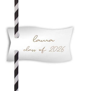 Add a personalized touch to your celebratory drinks with the Graduation Soiree Sip Straw Tag, elegantly inscribed with the grad's name and year of graduation in a sleek script font. A modern and stylish detail for sipping in honor at any classic graduation gathering.