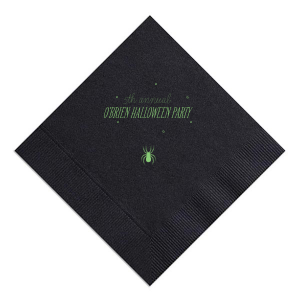Creep it real with the Spider Halloween Napkin, where a spooky spider dangles from eerie lettering. Perfect for adding a frightful flair, this napkin invites personalization on two lines, ensuring each treat—and trick—is wrapped in Halloween spirit. Give your guests a scare they'll remember!
