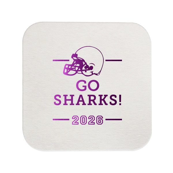 ForYourParty's personalized Eggshell Square Coaster with Shiny Amethyst Foil has a Helmet graphic and is good for use in Sports themed parties and are a must-have for your next event—whatever the celebration!