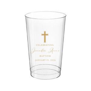 Our personalized party cup is the perfect addition to any Baptism or Christian celebration, combining practicality with heartfelt sentiment. Crafted from durable plastic, each cup features a beautiful cross graphic, symbolizing faith and tradition. With space to add the name of the honored individual and the special date, these cups are a wonderful keepsake for guests to remember the sacred occasion.
