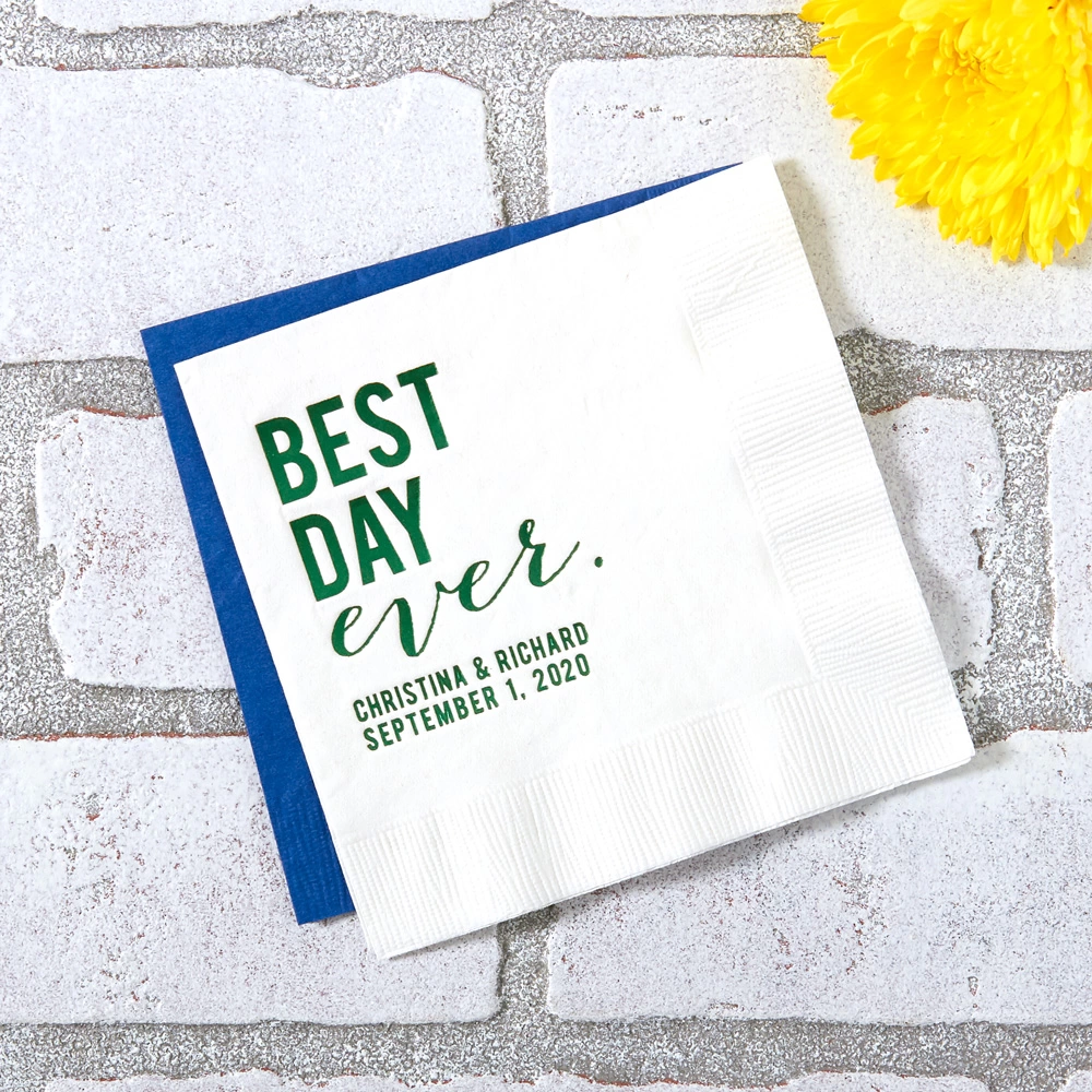 customized Best Day wedding cocktail napkins