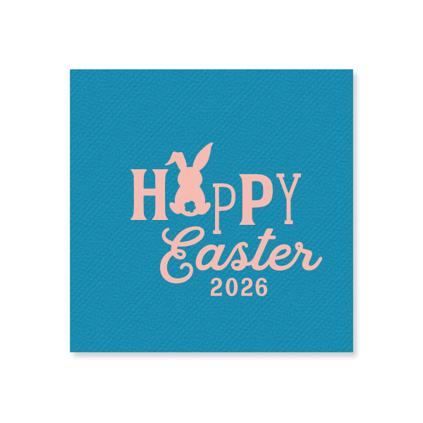 Custom Watercolor Blue Sky Cocktail Napkin with Matte Pastel Pink Foil has a Bunny graphic and is good for use in Animals, Easter, Holiday themed parties and can't be beat. Showcase your style in every detail of your party's theme!