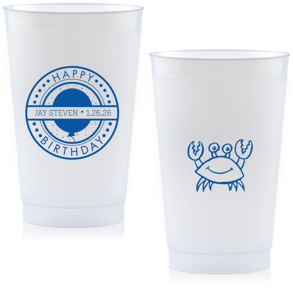 Cheers to another year with the Birthday Badge Cup, where a vibrant badge bursts with 'Happy Birthday,' balloons, and confetti. Personalize with the honoree's name and date, while a whimsical crab on the back adds a playful surprise.