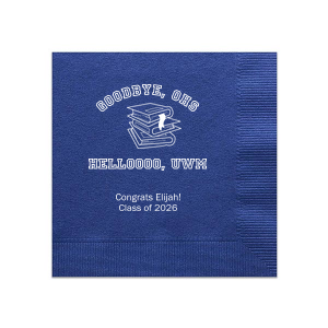 Our custom Royal Blue Cocktail Napkin with Matte Mimosa Yellow Foil Color has a Books Stacked graphic and is good for use in Graduation themed parties and can't be beat. Showcase your style in every detail of your party's theme!