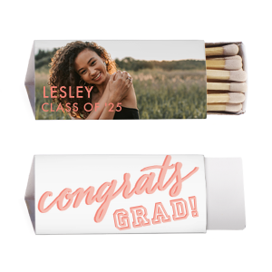 Custom White Classic Custom Photo Matchbox with Matte Poppy Ink Digital Print Colors and Matte Pastel Pink Ink Digital Print Colors has a Congrats graphic and a Congrats graphic and is good for use in Words, Hearts, Wedding themed parties and can't be beat. Showcase your style in every detail of your party's theme!