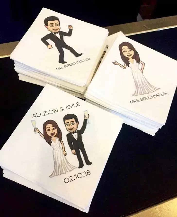 bitmojis on cocktail napkins