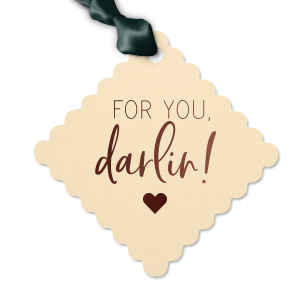 Our personalized Natural Frost White Large Scalloped Gift Tag with Shiny Champagne Foil has a Solid Heart graphic and is good for use in Wedding, Hearts, Anniversary themed parties and are a must-have for your next event—whatever the celebration!