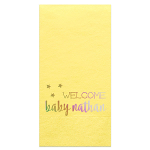 Personalize party accessories as sweet as the soon-to-be-arriving baby! The whimsical serif font, bold modern script and three little stars will make a darling addition to your star, lullaby, or nursery rhyme themed baby shower!