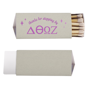 Light up Greek Week with our custom 30-strike matchboxes! Personalize with your sorority or fraternity letters and a thank-you message for guests. Ideal for rush, sorority giveaways, and toga parties. Leave a lasting impression on visitors while showcasing your Greek pride. A chic, functional memento that adds a special touch to your memorable events!