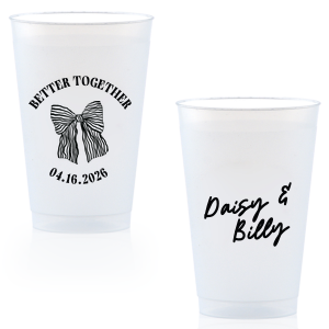 Celebrate the perfect pairing with the Better Together Bow Wedding Cup, featuring the couple's names in a romantic script and the wedding date, complemented by "Better Together" alongside a charming bow illustration. A sweet toast to unity and love on your big day.