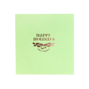 Ring in the season with the Holly Bells Holiday Napkin, festooned with traditional holly and jolly bells. 'Happy Holidays' and your family name below personalize the cheer, making each gathering a timeless celebration of winter's joy.